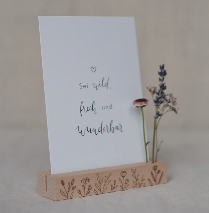 Support à cartes en bois de hêtre - Motif fleurs