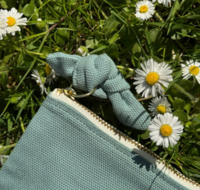 Pochette en coton - Bleu céladon / jaune