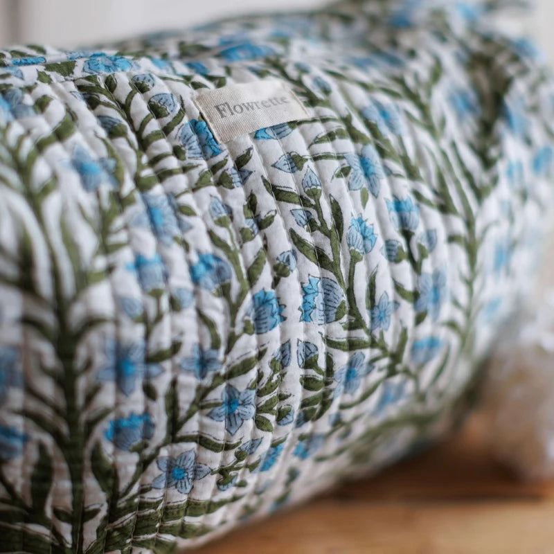 Petite trousse de toilette en tissu indien - Bleu & vert