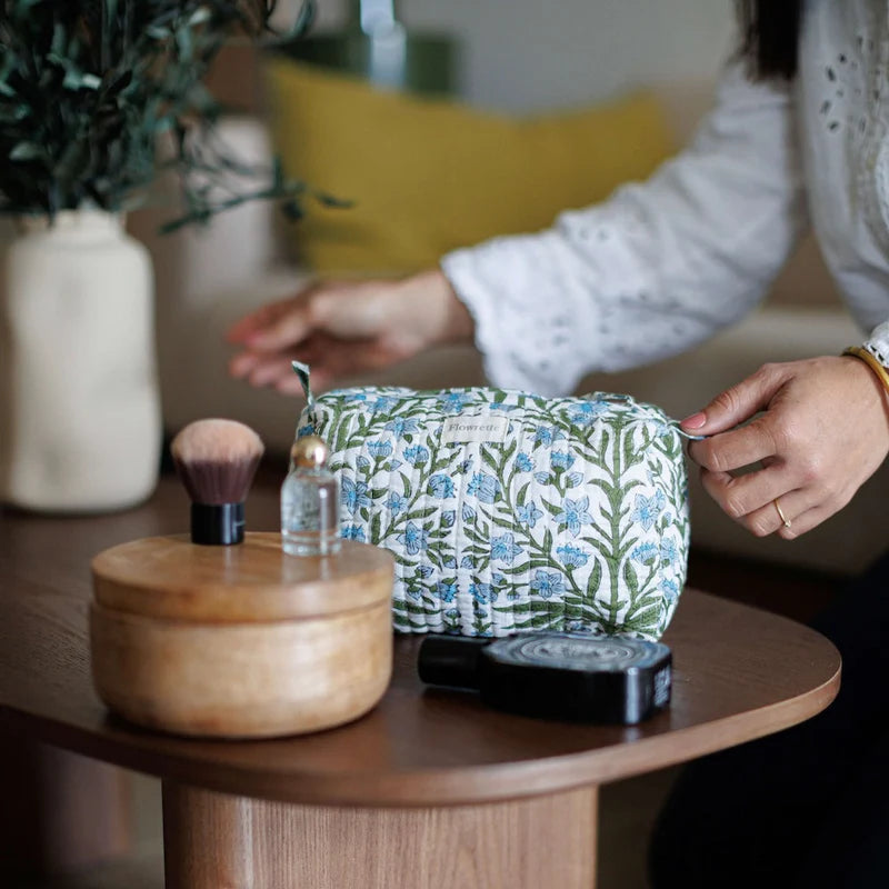 Petite trousse de toilette en tissu indien - Bleu & vert