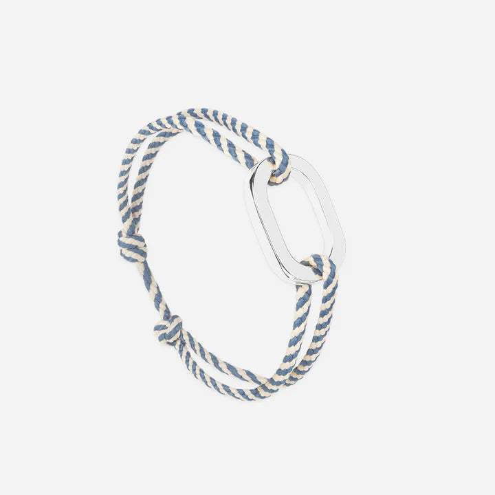 Bracelet maillon plat - RAYE BEIGE BLEU - Le Vent à la Française