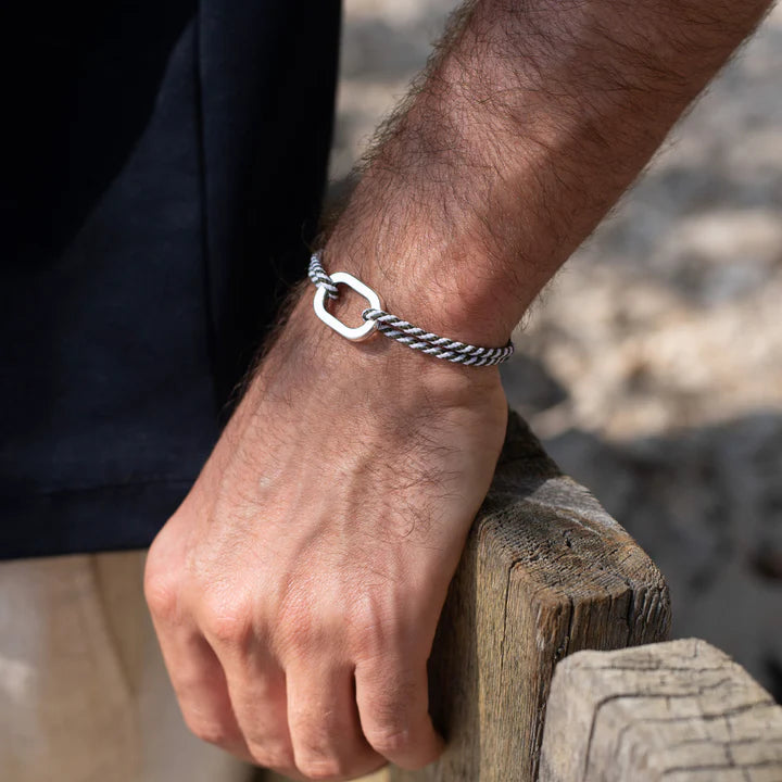 Bracelet maillon plat - RAYE BLANC MARINE - Le Vent à la Française