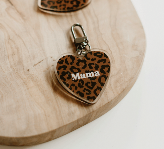 Porte-clés - Cœur Mama léopard