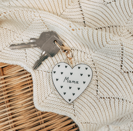 Porte-clés - Coeur Mama noir et blanc
