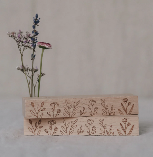 Support à cartes en bois de hêtre - Motif fleurs