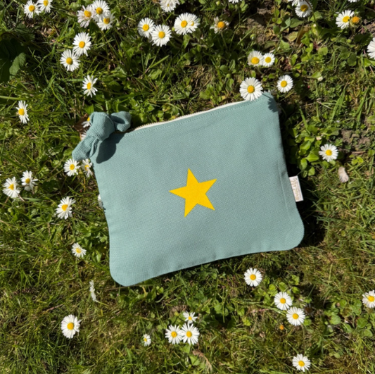 Pochette en coton - Bleu céladon / jaune