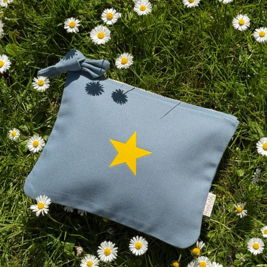 Pochette en coton - Bleu nuage / jaune