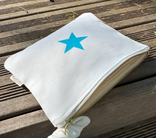 Pochette en coton - Blanc / bleu