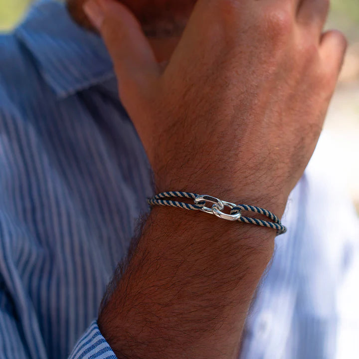 Bracelet maillon lien - RAYE BEIGE BLEU - Le Vent à la Française