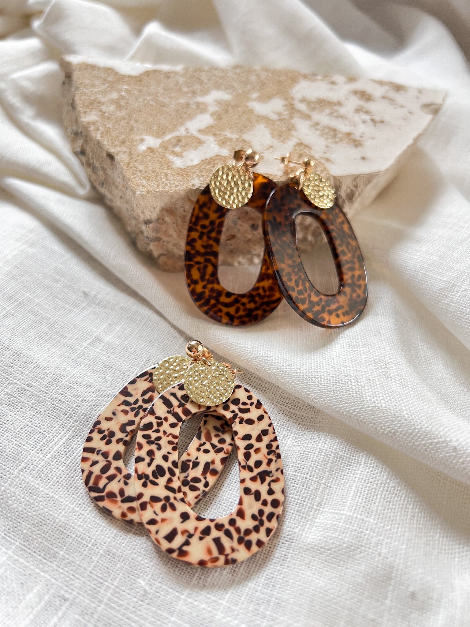 Boucles d'oreilles GIN - Crème et Marron