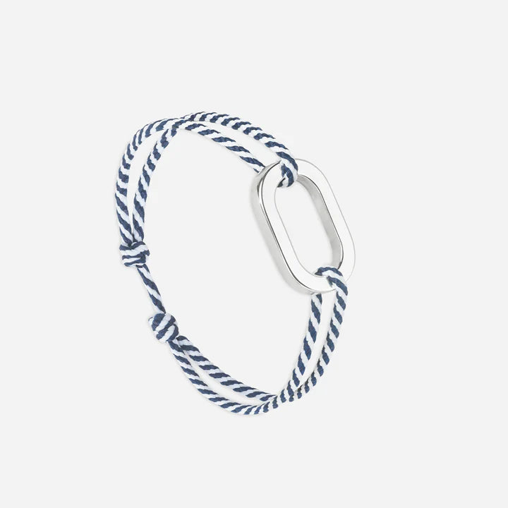 Bracelet maillon plat - RAYE BLANC MARINE - Le Vent à la Française