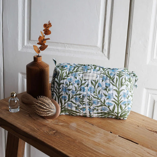 Petite trousse de toilette en tissu indien - Bleu & vert