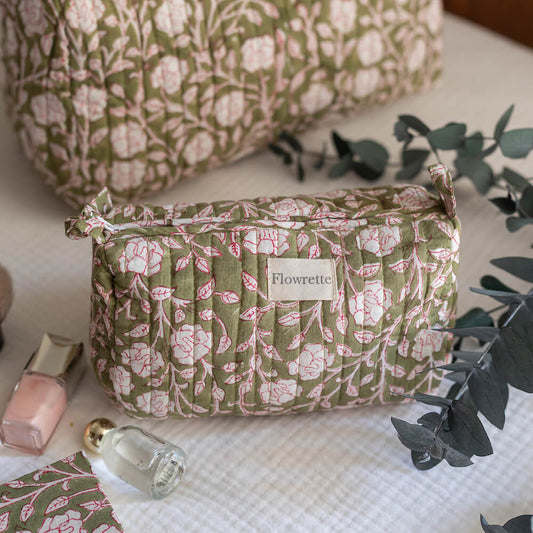 Petite trousse de toilette en tissu indien - Vert