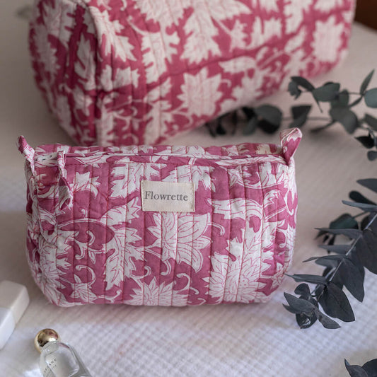 Petite trousse de toilette en tissu indien - Rose