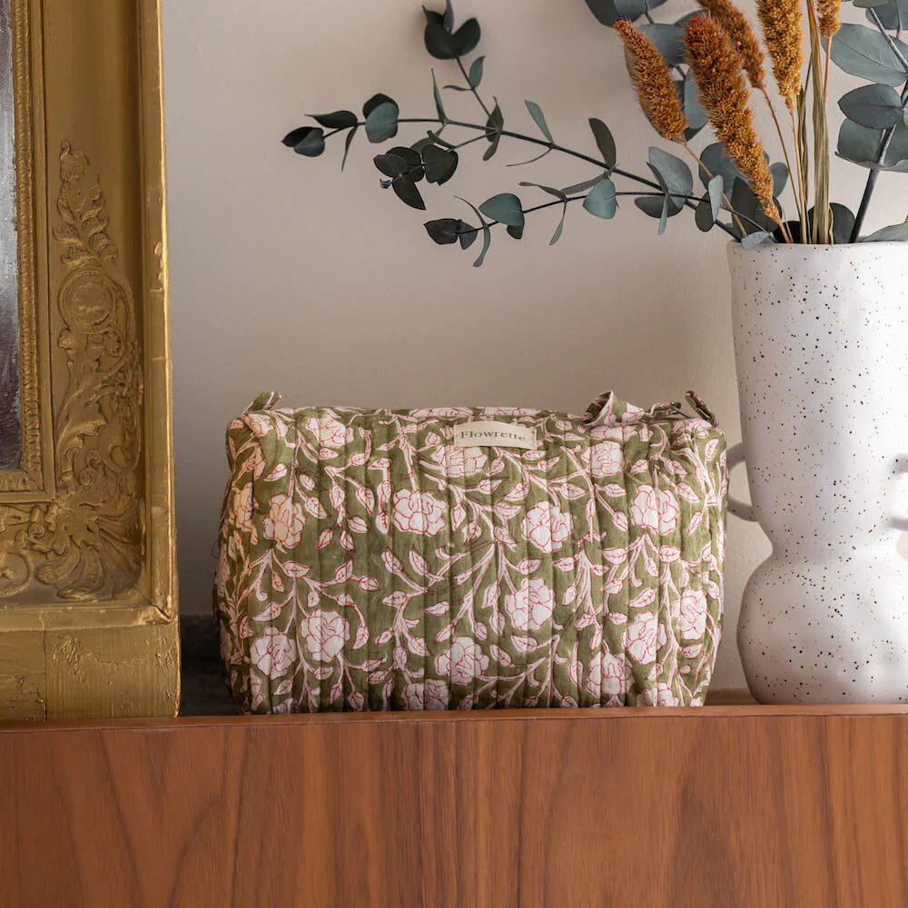 Petite trousse de toilette en tissu indien - Vert
