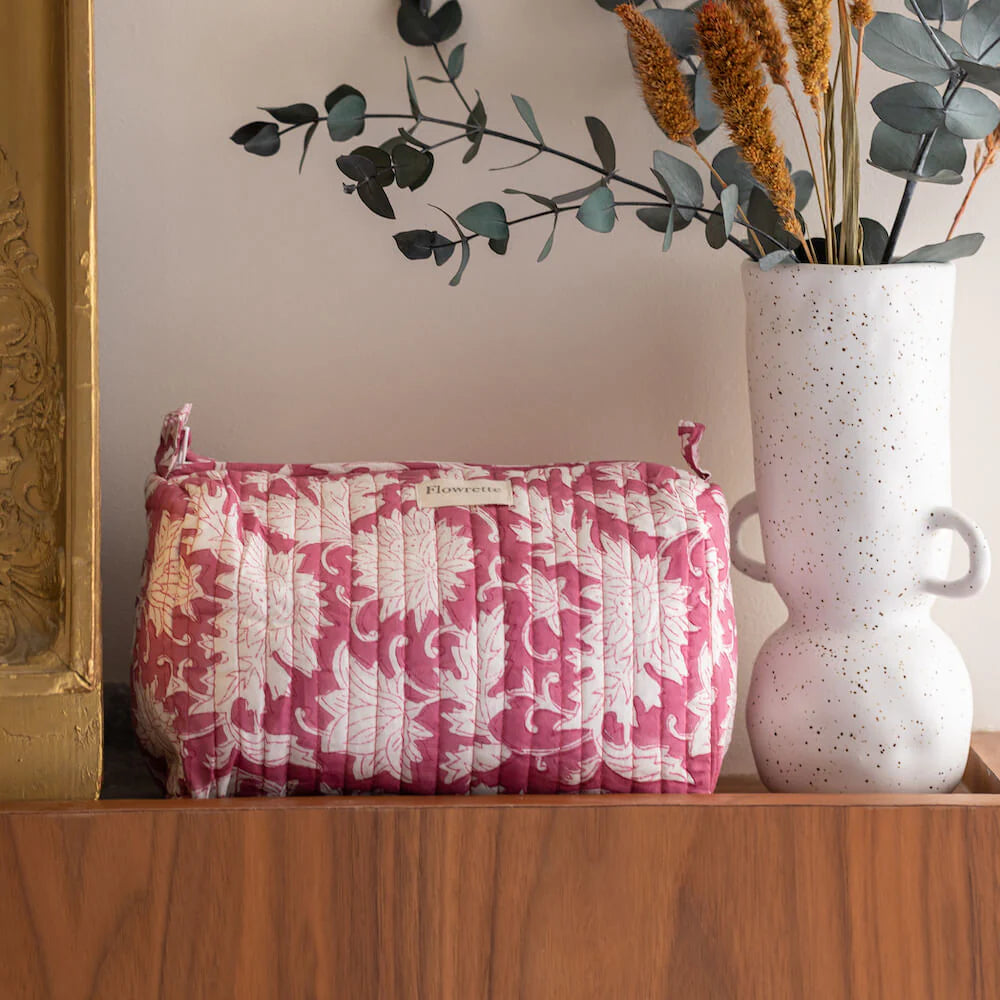 Petite trousse de toilette en tissu indien - Rose